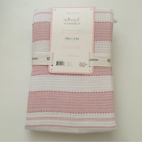 NEW Baby Blanket Cotton Muslin Breathable Pink Stripes | Natural Wonder - Picture 4 of 5